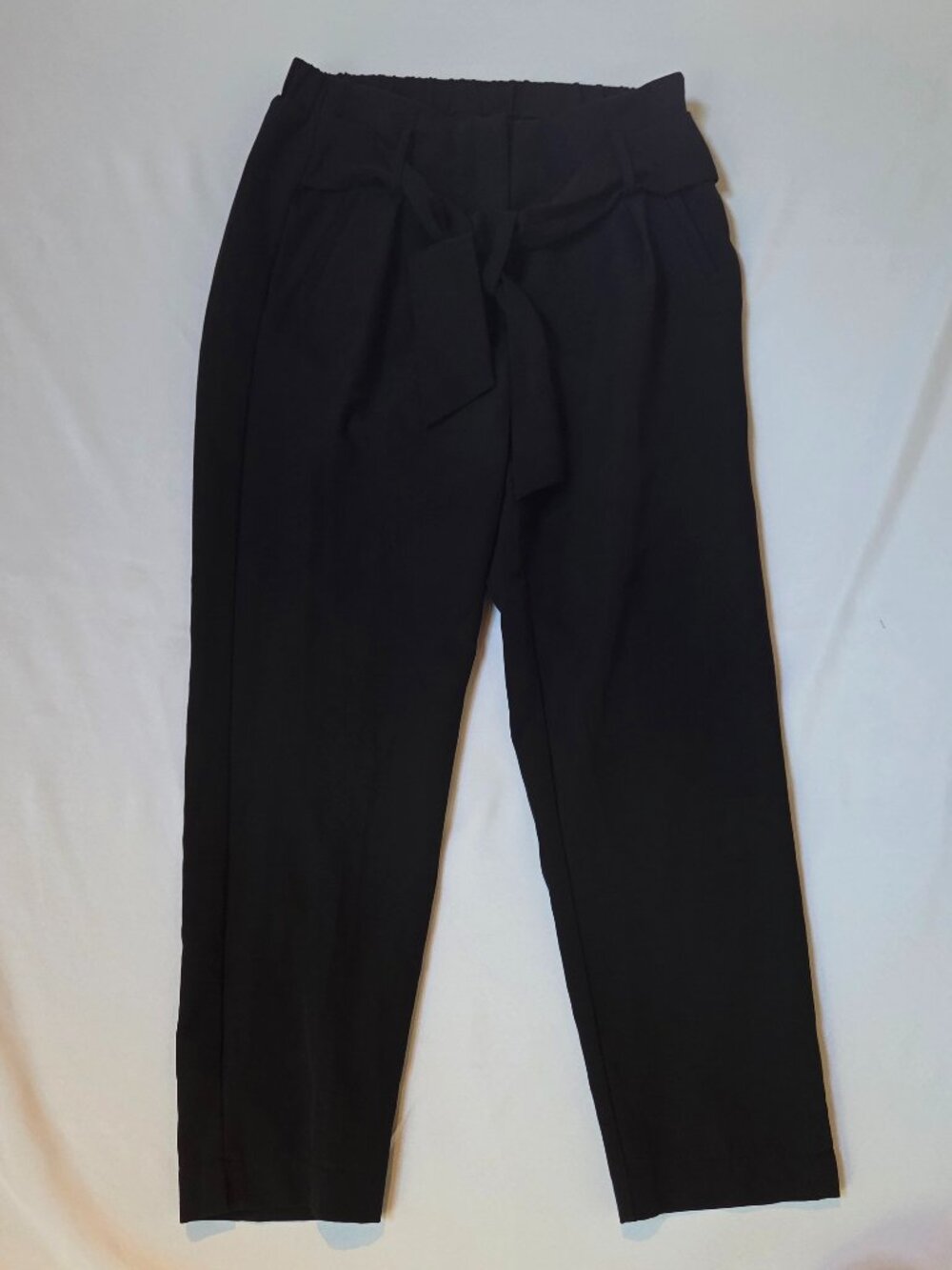 Black Paperbag Waist Trousers with Tie Belt — Size S/P